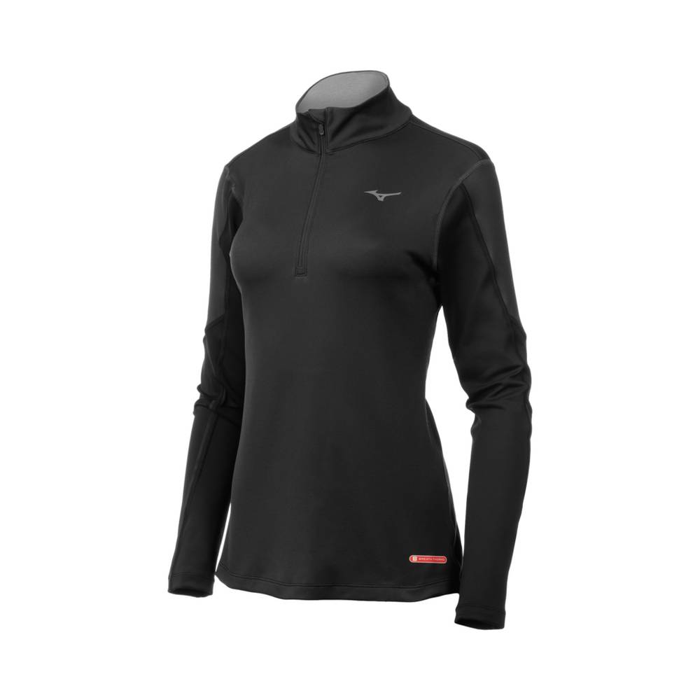 Womens Mizuno Breath Thermo® Half Zip Base Layer Black Philippines (MCLUSF907)